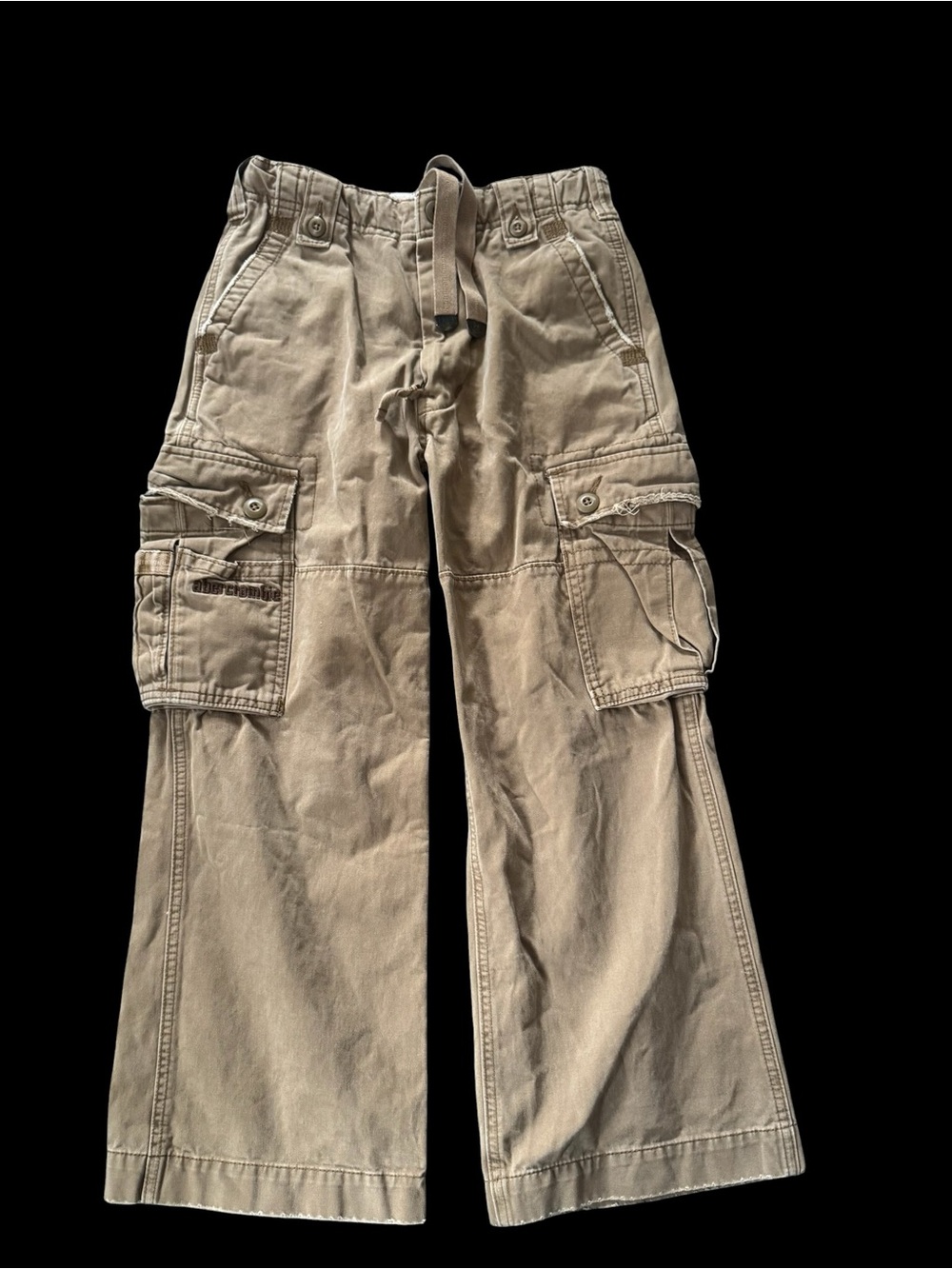 Vintage Y2K Abercrombie Kids Cargo Pants Size 12 Beige Wide Leg Distressed